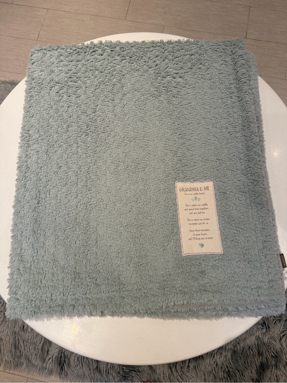 Demdaco Grandma and Me Plush Faux Fur Throw in Light Gray Aqua